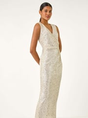 Roman Metallic Sequin Side Twist Wrap Maxi Dress - Image 5 of 5