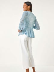 Roman Blue Sequin Tie Front Stretch Cardigans - Image 3 of 5