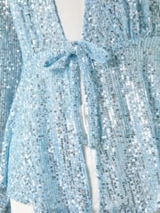 Roman Blue Sequin Tie Front Stretch Cardigans - Image 5 of 5