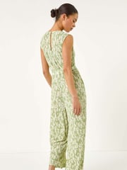 Roman Green Petite Floral Print Crinkle Crop Jumpsuit - Image 3 of 5