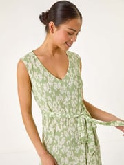 Roman Green Petite Floral Print Crinkle Crop Jumpsuit - Image 4 of 5