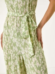 Roman Green Petite Floral Print Crinkle Crop Jumpsuit - Image 5 of 5