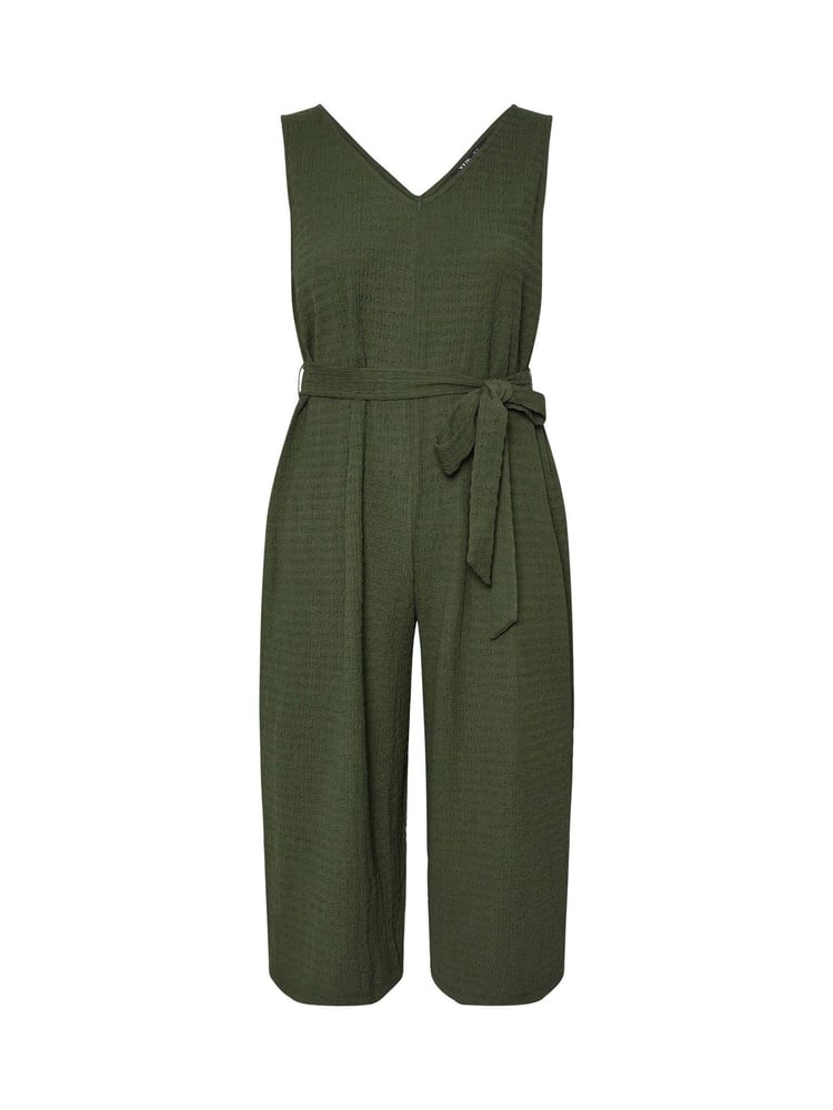 Yours Curve Green Tie Waist Textured Jumpsuit - Image 1 of 1