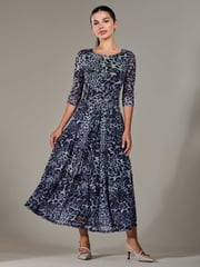Jolie Moi Blue Petite Pleated Half Sleeve Midi Dress - Image 4 of 6