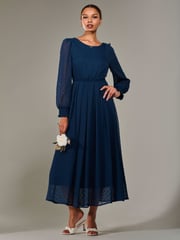 Jolie Moi Blue Long Sleeve Chiffon Midaxi Dress - Image 1 of 6