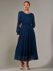 Jolie Moi Blue Long Sleeve Chiffon Midaxi Dress - Image 4 of 6