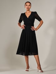 Jolie Moi Black Ruched Sleeve Mesh Maxi Dress - Image 3 of 6