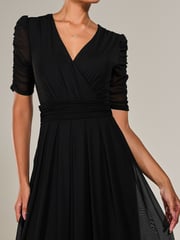 Jolie Moi Black Ruched Sleeve Mesh Maxi Dress - Image 5 of 6