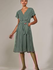 Jolie Moi Green Short Sleeve Side Tie Midi Dress - Image 1 of 6