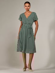 Jolie Moi Green Short Sleeve Side Tie Midi Dress - Image 3 of 6