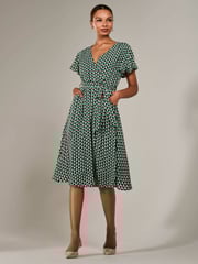 Jolie Moi Green Short Sleeve Side Tie Midi Dress - Image 4 of 6