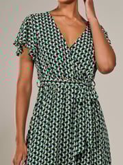 Jolie Moi Green Short Sleeve Side Tie Midi Dress - Image 5 of 6