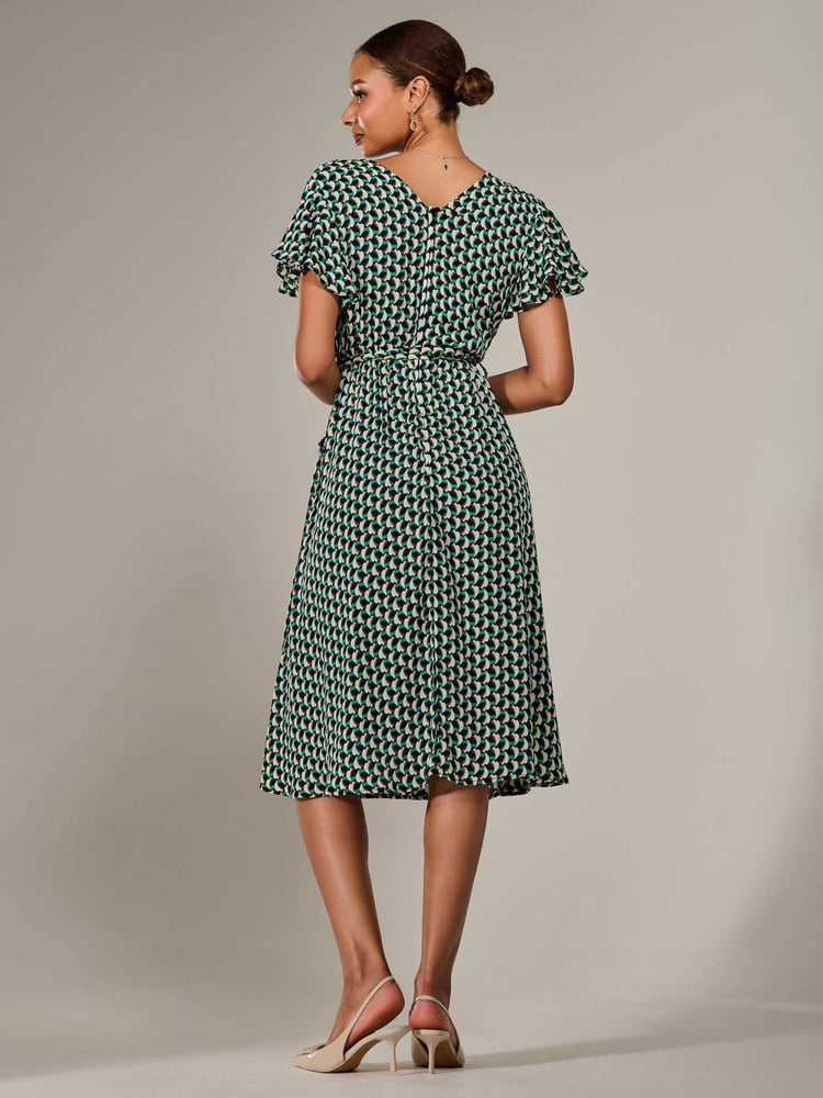 Jolie Moi Green Short Sleeve Side Tie Midi Dress - Image 6 of 6