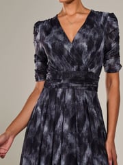Jolie Moi Grey Ruched Sleeve Mesh Maxi Dress - Image 5 of 6