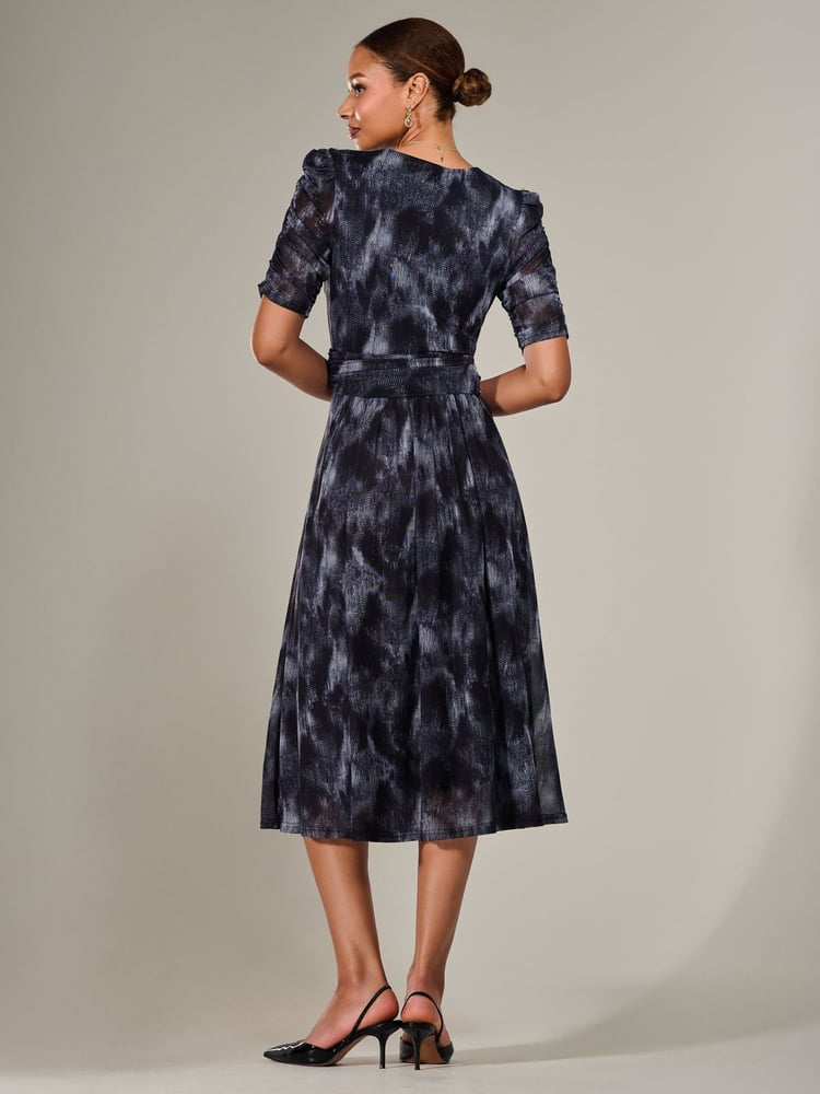 Jolie Moi Grey Ruched Sleeve Mesh Maxi Dress - Image 6 of 6