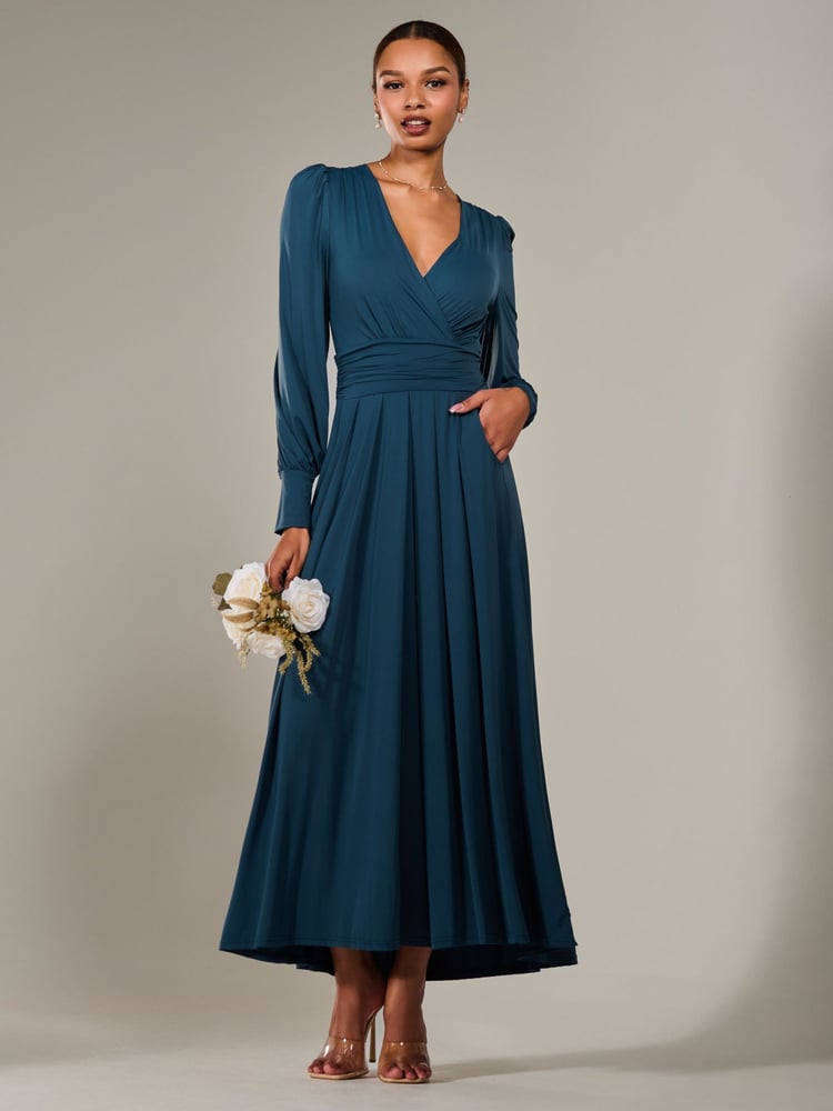 Jolie Moi Light Blue Long Sleeve Supersoft Jersey Maxi Dress - Image 1 of 6