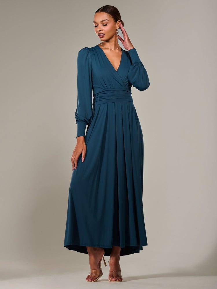 Jolie Moi Light Blue Long Sleeve Supersoft Jersey Maxi Dress - Image 6 of 6