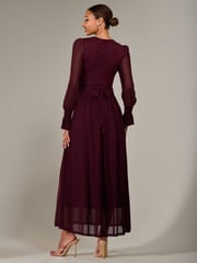 Jolie Moi Red Long Sleeve Mesh Maxi Dress - Image 2 of 6