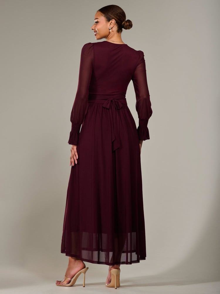 Jolie Moi Red Long Sleeve Mesh Maxi Dress - Image 2 of 6