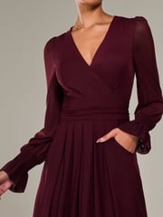 Jolie Moi Red Long Sleeve Mesh Maxi Dress - Image 3 of 6