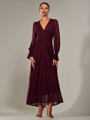 Jolie Moi Red Long Sleeve Mesh Maxi Dress - Image 4 of 6