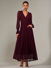 Jolie Moi Red Long Sleeve Mesh Maxi Dress - Image 5 of 6