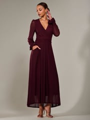 Jolie Moi Red Long Sleeve Mesh Maxi Dress - Image 6 of 6