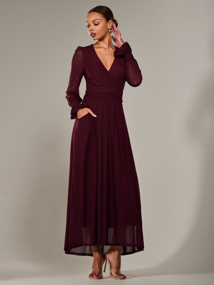 Jolie Moi Red Long Sleeve Mesh Maxi Dress - Image 6 of 6