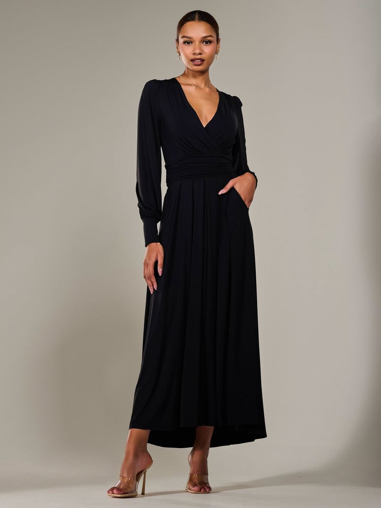 Jolie Moi Black Long Sleeve Supersoft Jersey Maxi Dress - Image 1 of 6
