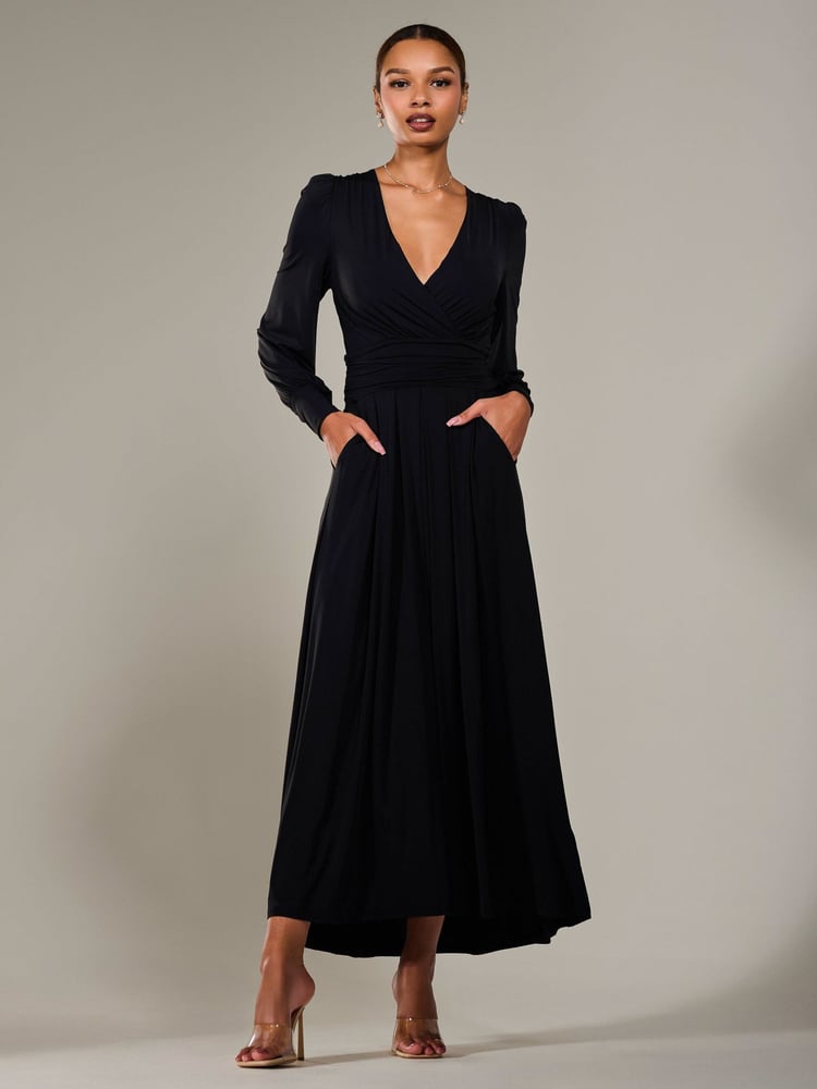 Jolie Moi Black Long Sleeve Supersoft Jersey Maxi Dress - Image 6 of 6