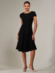 Jolie Moi Black Roll Collar Cap Sleeve Midi Dress - Image 1 of 6