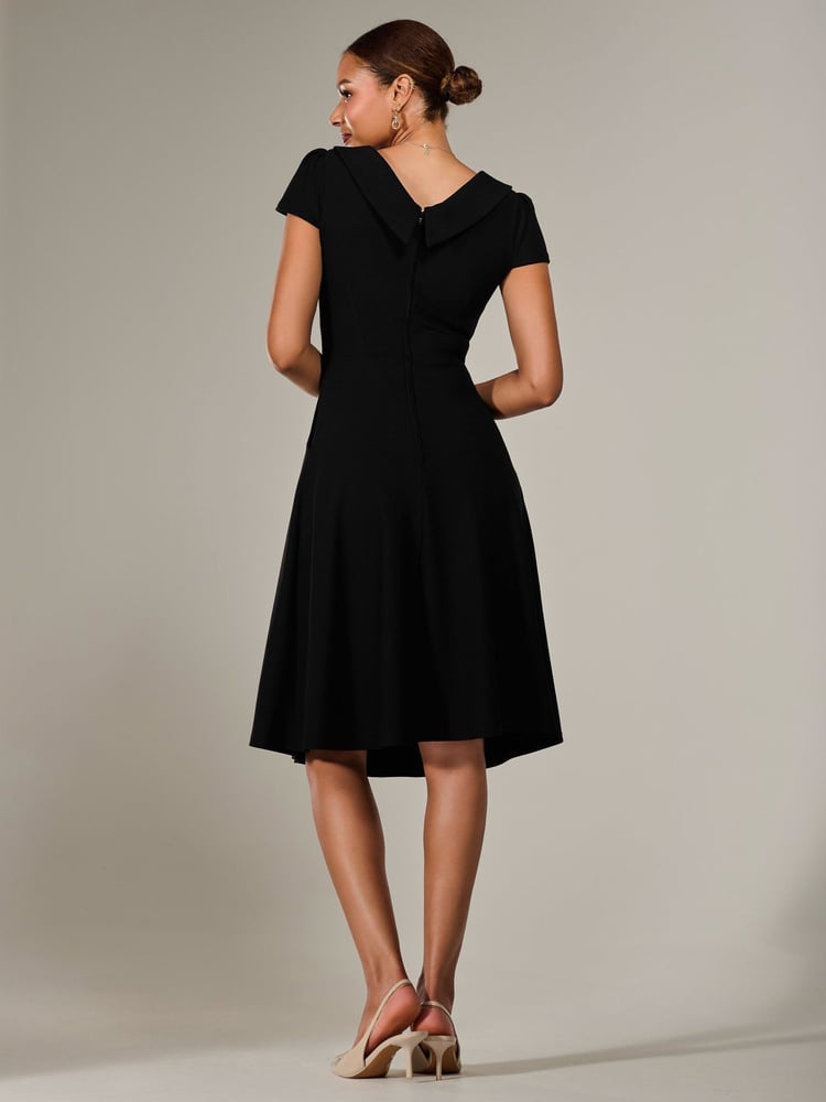 Jolie Moi Black Roll Collar Cap Sleeve Midi Dress - Image 2 of 6