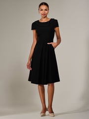 Jolie Moi Black Roll Collar Cap Sleeve Midi Dress - Image 5 of 6