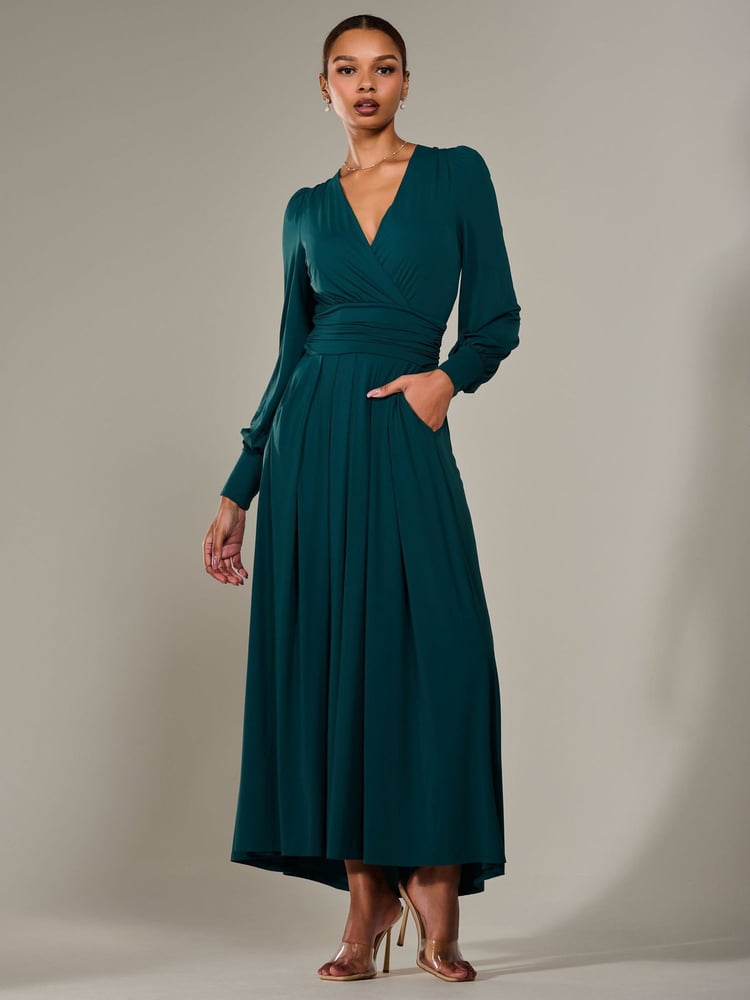 Jolie Moi Green Long Sleeve Supersoft Jersey Maxi Dress - Image 1 of 6