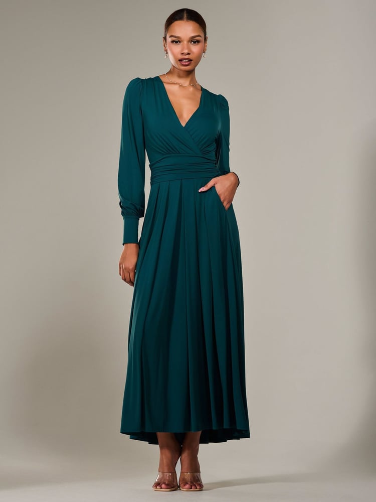Jolie Moi Green Long Sleeve Supersoft Jersey Maxi Dress - Image 6 of 6