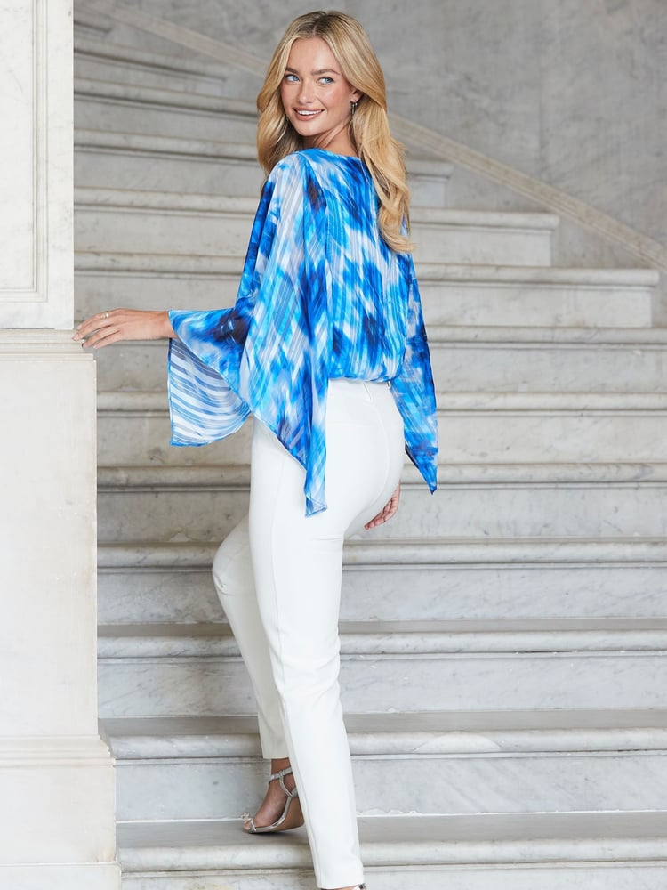 Sosandar Blue Abstract Print Kimono Sleeve Top - Image 2 of 5
