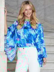 Sosandar Blue Abstract Print Kimono Sleeve Top - Image 3 of 5