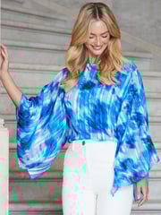 Sosandar Blue Abstract Print Kimono Sleeve Top - Image 4 of 5