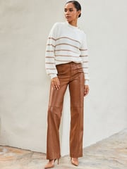 Sosandar Brown Leather Button Front Wide Leg Trousers - Image 1 of 4