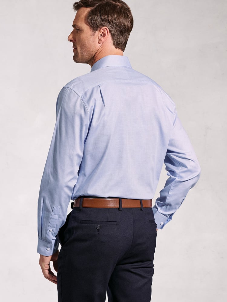 Brook Taverner Blue Dobby Texture Long Sleeve 100% Cotton Shirt - Image 2 of 5