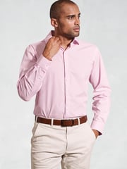 Brook Taverner Pink Dobby EOE Stripe Long Sleeve 100% Cotton Shirt - Image 1 of 5
