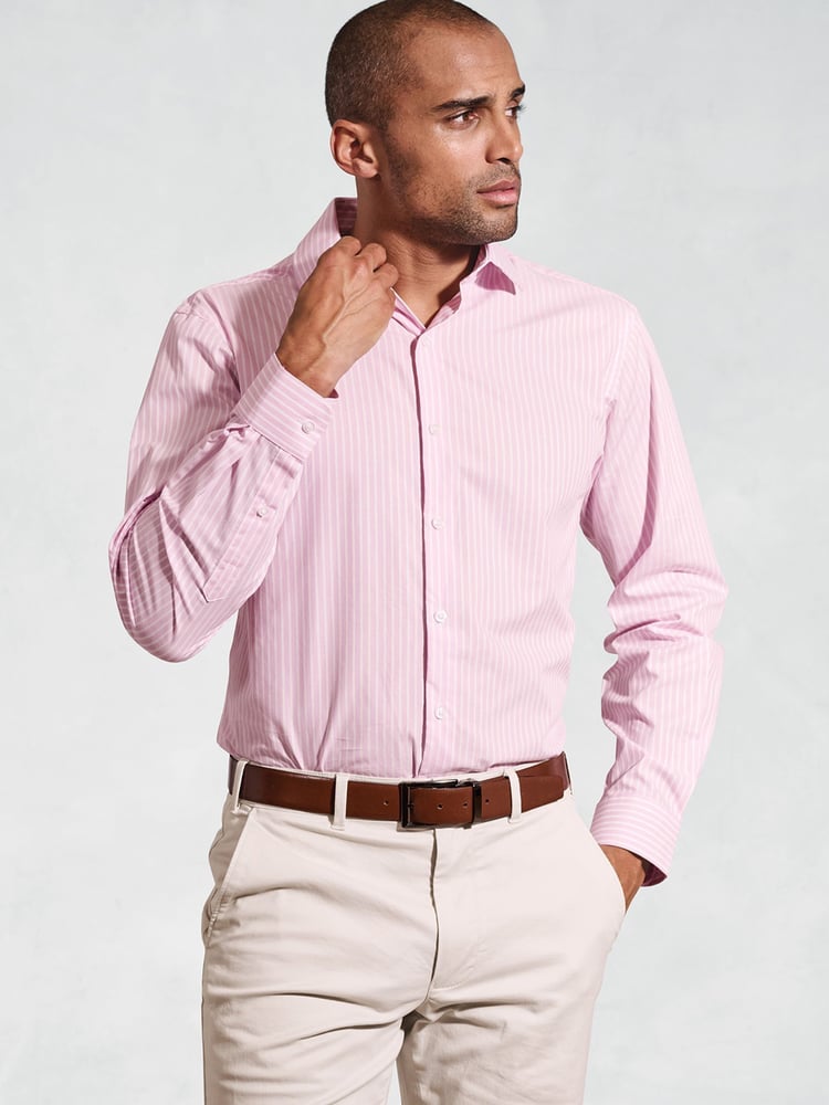 Brook Taverner Pink Dobby EOE Stripe Long Sleeve 100% Cotton Shirt - Image 1 of 5