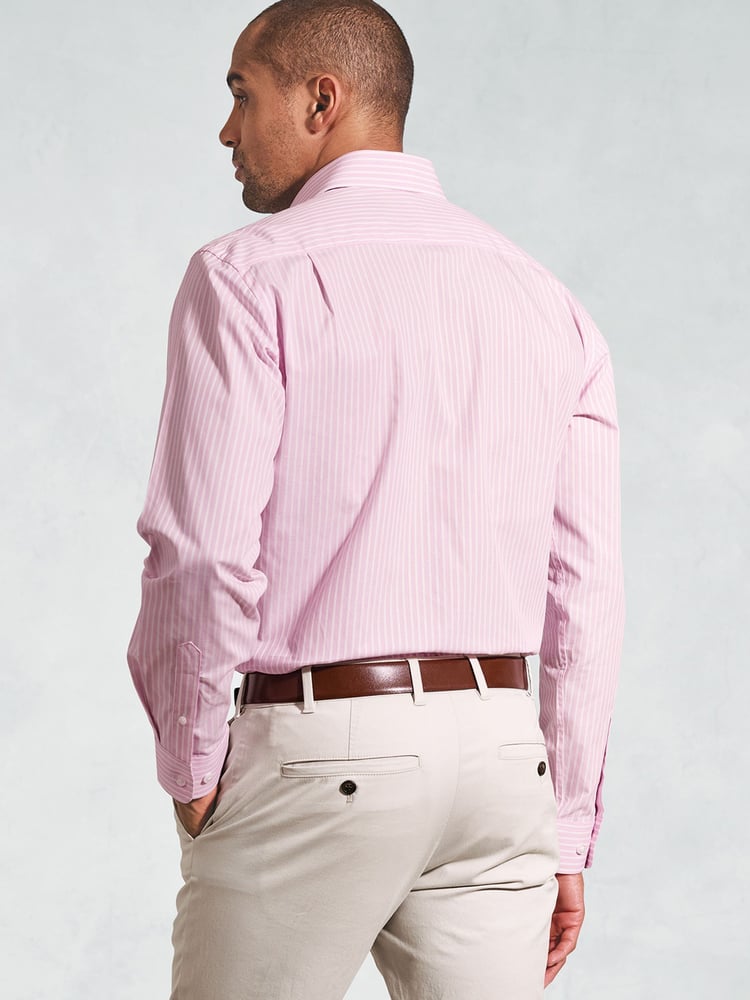 Brook Taverner Pink Dobby EOE Stripe Long Sleeve 100% Cotton Shirt - Image 2 of 5