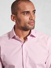 Brook Taverner Pink Dobby EOE Stripe Long Sleeve 100% Cotton Shirt - Image 3 of 5
