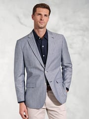 Brook Taverner Blue Linen Blend Stripe Jacket - Image 1 of 5