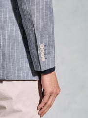 Brook Taverner Blue Linen Blend Stripe Jacket - Image 4 of 5
