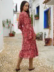 Another Sunday Red Paisley Frill Sleeve Midi Dress - Image 2 of 5