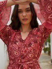 Another Sunday Red Paisley Frill Sleeve Midi Dress - Image 4 of 5