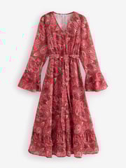 Another Sunday Red Paisley Frill Sleeve Midi Dress - Image 5 of 5