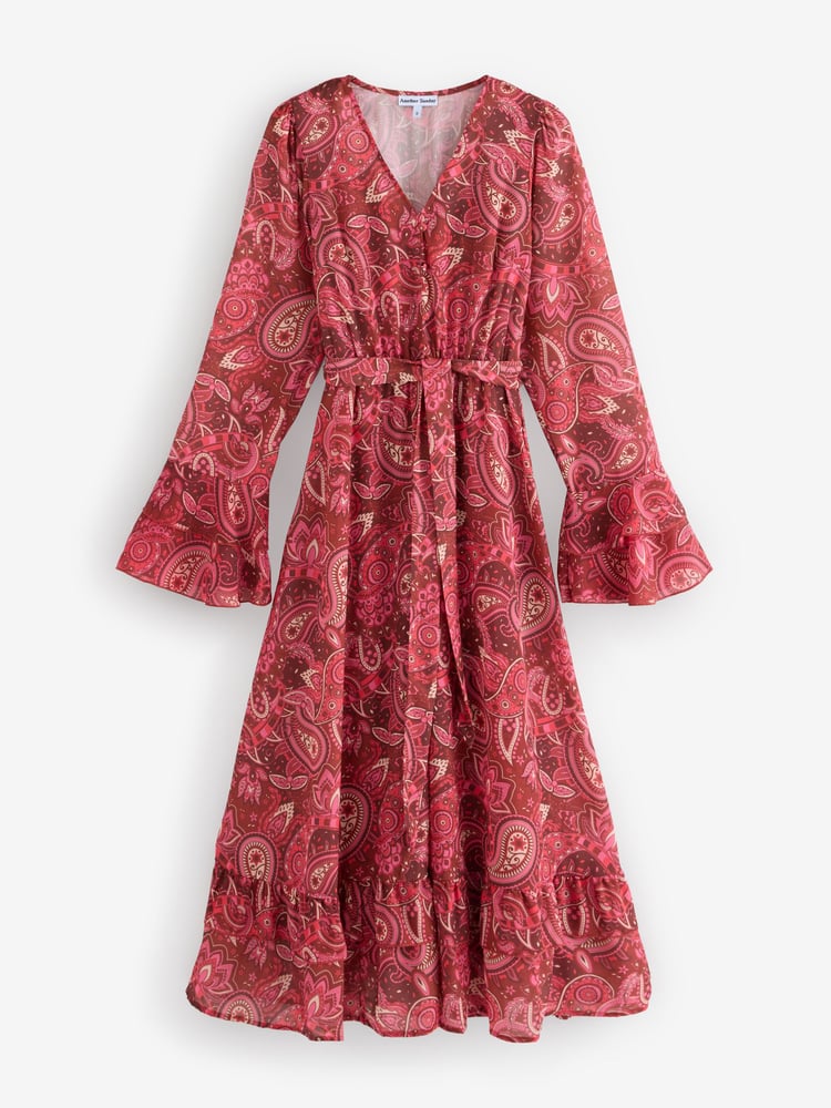 Another Sunday Red Paisley Frill Sleeve Midi Dress - Image 5 of 5